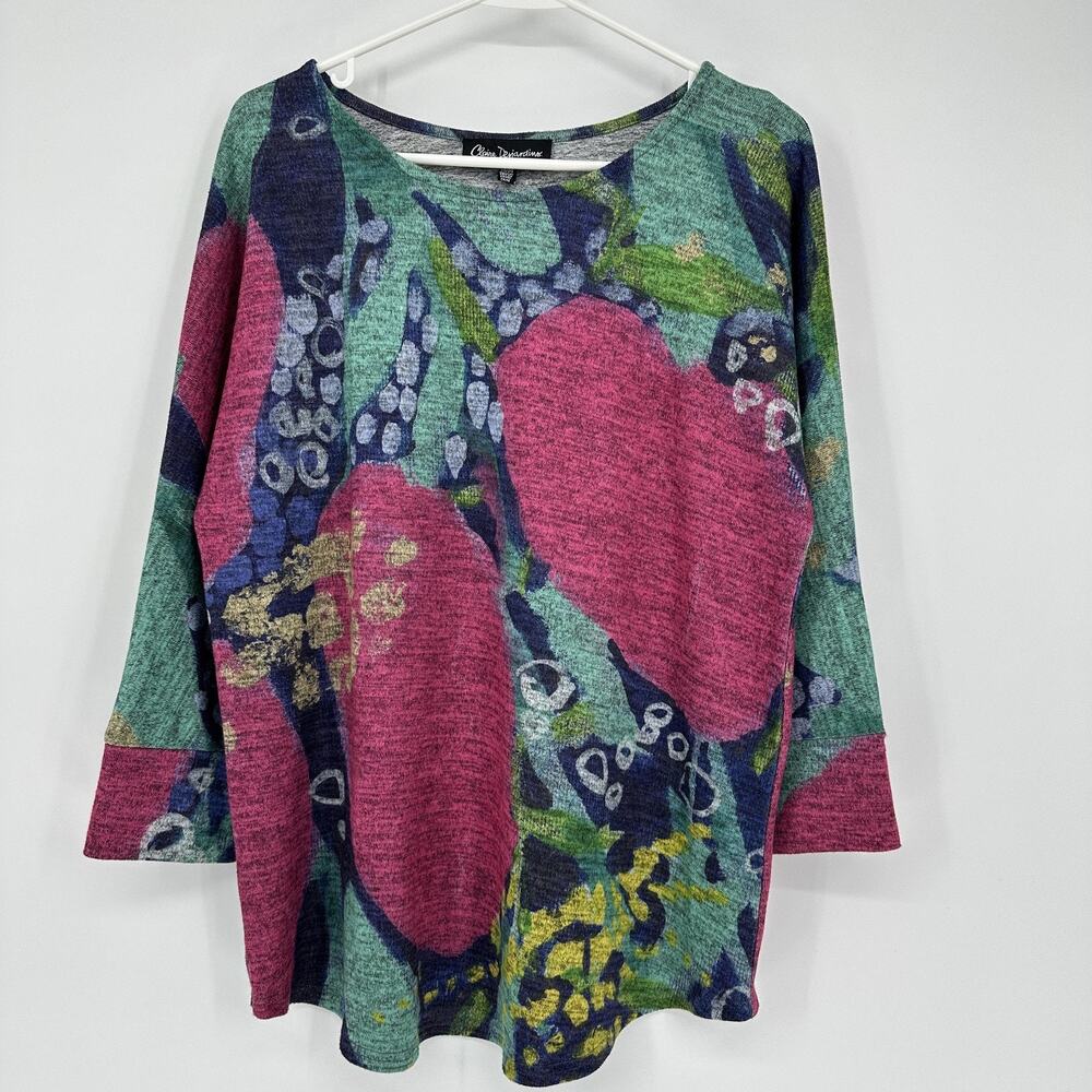 Claire Desjardins Sweater Womens Medium Multicolor Abstract Tunic Pullover Boho